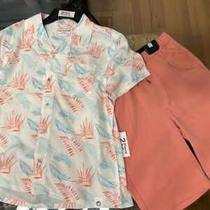 Free planet  Leaf Print Shirt and Salmon Shorts